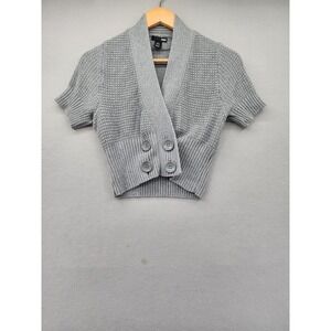 H&M Grey Cropped Cardigan Short Sleeve Shawl Collar Cotton Knit Sweater Womens S